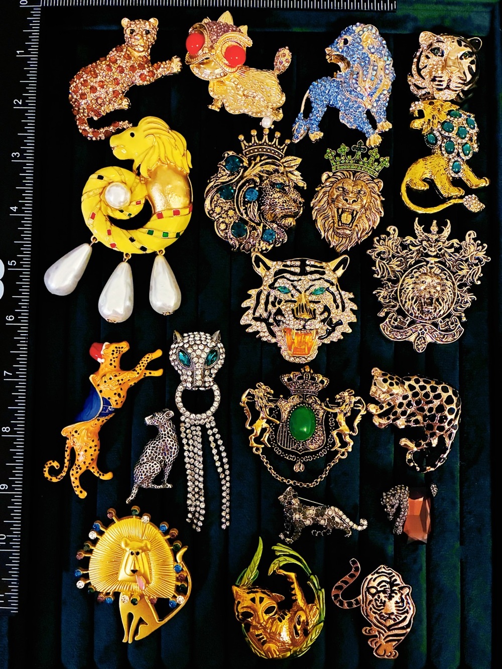 Lot 20 Pc Lion Tiger Panther Leopard Brooch Pin Set Rhinestone Enamel Big Cat